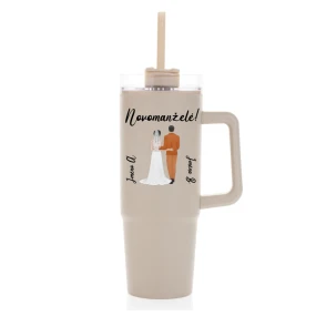 Personalizovaná termoska s průhledným víčkem s novomanželským párem 