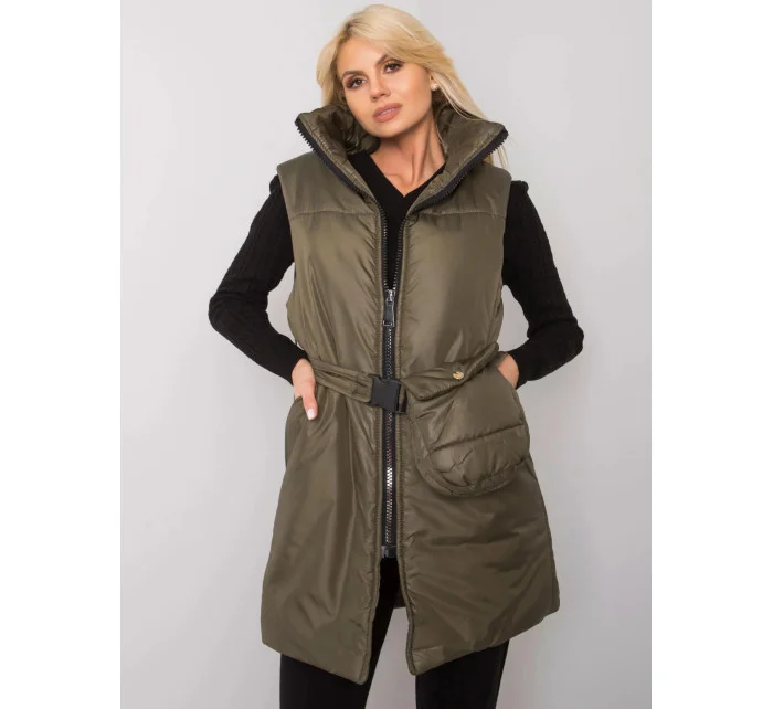 Péřová vesta v khaki barvě se stojáčkem model 20500626 - Factory Price Péřová vesta v khaki barvě se stojáčkem model 20500626 - Factory Price