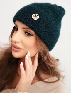 Dámská zimní čepice model 21441766 s ozdobným knoflíkem mořská - K-Fashion