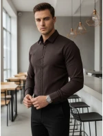 Pánská elegantní hladká tmavě hnědá košile SLIM FIT Dstreet model 21995794 - FashionStreet