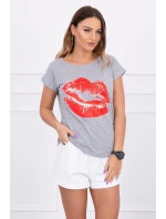Blúzka s potlačou pier šedá Blúzka s potlačou pier šedá