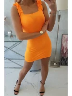 Šaty bez ramienok s volánikmi oranžovej neónovej Šaty bez ramienok s volánikmi oranžovej neónovej