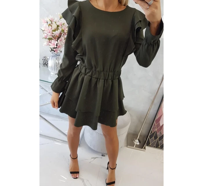 Šaty so zvislými volánmi khaki