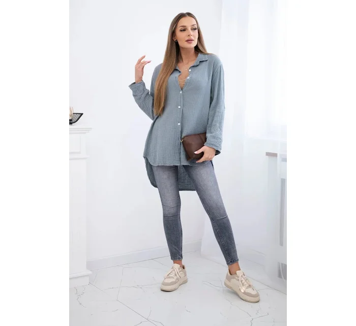 Bavlněná mušelínová košile Plus Size tmavě šedá