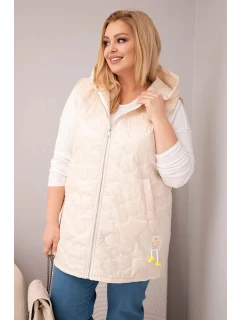 Dámske Plus veľkosť vesta s kapucňou s kvetinovým prešívaním svetlo béžová