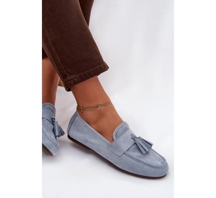 Dámské mokasíny s plochou podrážkou a třásněmi, modré Marilisse