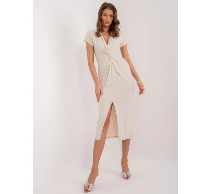 Sukienka DHJ SK model 20095171 jasny beżowy - FPrice Sukienka DHJ SK model 20095171 jasny beżowy - FPrice