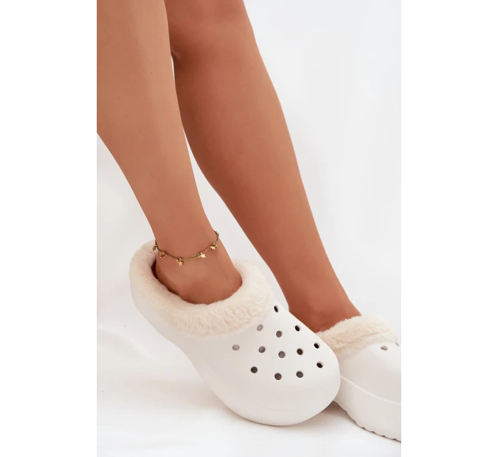 Dámske penové papuče zateplené kožušinou - biele Palvine Dámske penové papuče zateplené kožušinou - biele Palvine