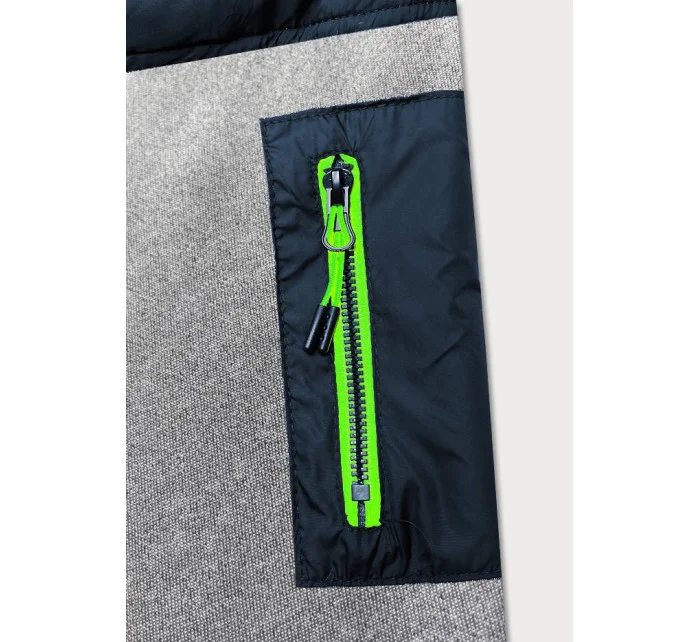 Tmavo modro-šedá pánska bunda s neónovými zipsami (8M907-215) Tmavo modro-šedá pánska bunda s neónovými zipsami (8M907-215)