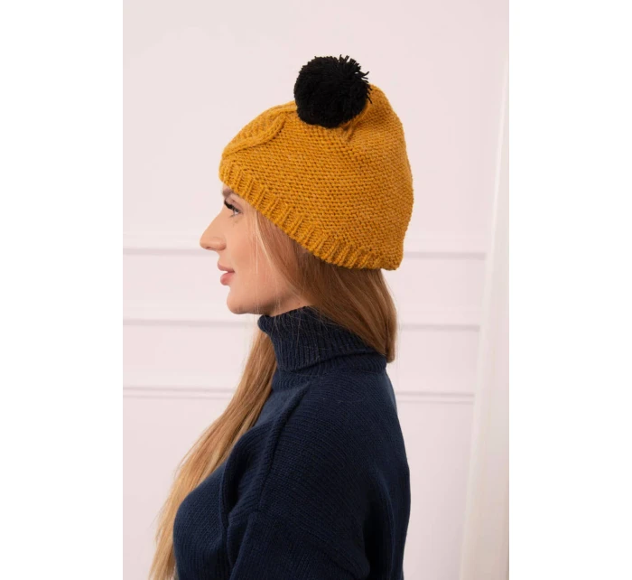 Fleecová čiapka 2 brmbolce K291 horčica Fleecová čiapka 2 brmbolce K291 horčica