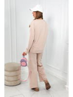 Bavlnený komplet Mikina + Nohavice so širokými nohavicami svetlo béžová