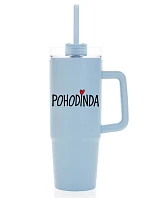 POHODINDA - svetlomodrá cestovná termoska s priehľadným viečkom 900 ml