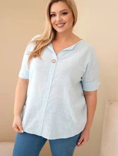 Dámska bavlnená blúzka v nadmernej veľkosti s výstrihom na gombíky Modrá