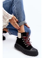 Ocieplane Botki Trapery Na Grubej Podeszwie Czarne Ralotta