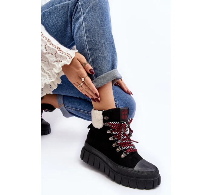 Ocieplane Botki Trapery Na Grubej Podeszwie Czarne Ralotta