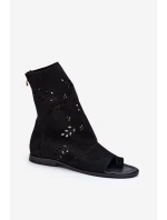 Zazoo 3437 Damskie Zamszowe Sandały Z Cholewką Na Zamek Czarne Zazoo 3437 Damskie Zamszowe Sandały Z Cholewką Na Zamek Czarne