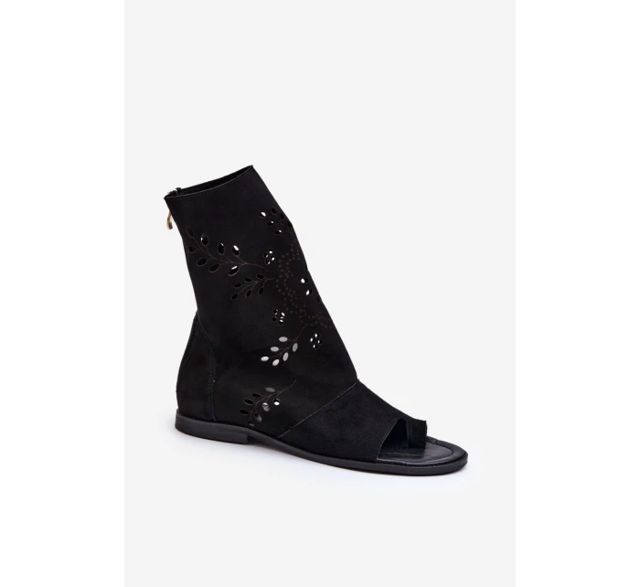 Zazoo 3437 Damskie Zamszowe Sandały Z Cholewką Na Zamek Czarne Zazoo 3437 Damskie Zamszowe Sandały Z Cholewką Na Zamek Czarne