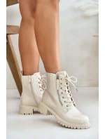 Lakierowane Botki Workery Na Zamek Ocieplane Beżowe Ravanthia