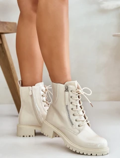 Lakované boty na zip zateplené béžové model 21674143 - Boto