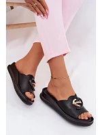 Kožené pantofle s ozdobným detailem S.Barski KV61-6046 Černé