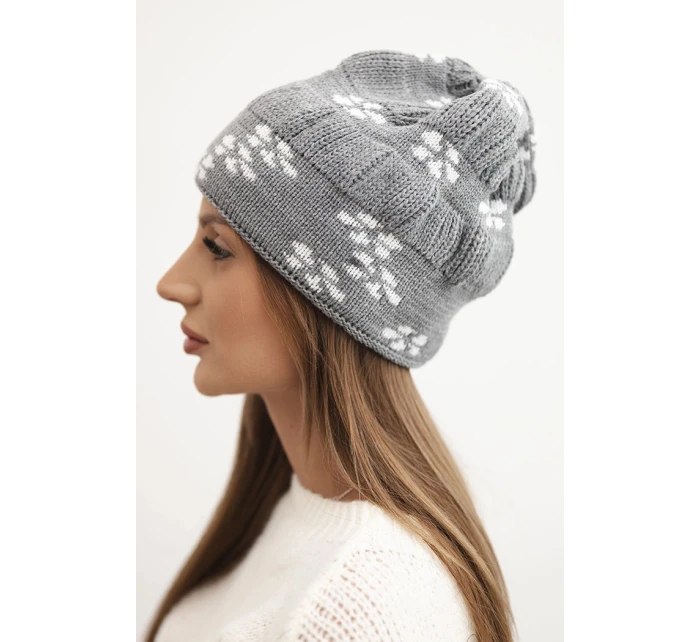 Dámská zimní čepice z vlny s krystaly model 21750432 grafitová - K-Fashion Dámská zimní čepice z vlny s krystaly model 21750432 grafitová - K-Fashion