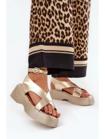 Sandały Damskie Na Platformie I Koturnie Eko Skórzane Złote Tenzorus Sandały Damskie Na Platformie I Koturnie Eko Skórzane Złote Tenzorus