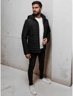 Pánska prechodná prešívaná bunda s kapucňou čierna FashionStreet TX5007 Pánska prechodná prešívaná bunda s kapucňou čierna FashionStreet TX5007