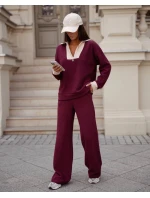 Dámský komplet mikina se stojáčkem a široké kalhoty s kapsami ve vínové bordó barvě model 21470467 - Moon