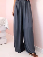 Dámske široké viskózové nohavice s elastickým pásom graphite