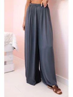 Dámske široké viskózové nohavice s elastickým pásom graphite