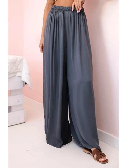 Dámske široké viskózové nohavice s elastickým pásom graphite Dámske široké viskózové nohavice s elastickým pásom graphite