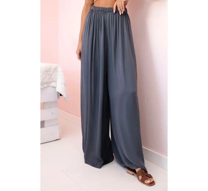 Dámske široké viskózové nohavice s elastickým pásom graphite Dámske široké viskózové nohavice s elastickým pásom graphite