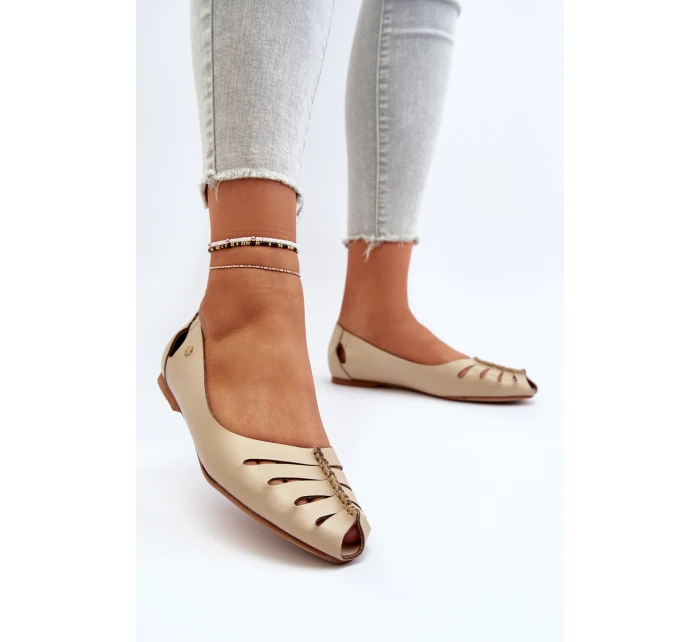model 21650286 Pohodlné Dámské Kožené Baletky Beige - Zazoo