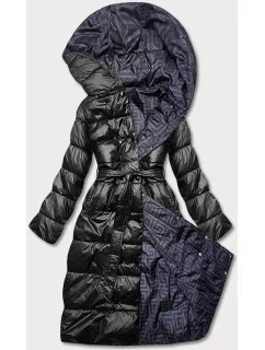Čierna obojstranná dlhá bunda s kapucňou (p22-6635-1)