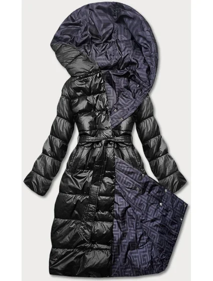 Čierna obojstranná dlhá bunda s kapucňou (p22-6635-1)