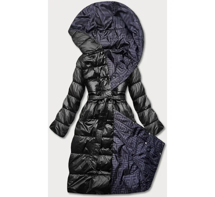 Čierna obojstranná dlhá bunda s kapucňou (p22-6635-1)