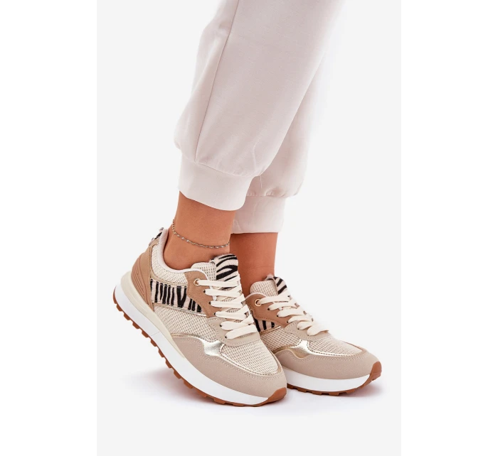 Buty Sportowe Damskie Na Platformie Zebra Beżowe Davinara