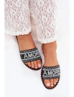 Klapki Damskie Na Płaskim Obcasie Ze Zdobieniem Amore Czarne Avelina Klapki Damskie Na Płaskim Obcasie Ze Zdobieniem Amore Czarne Avelina