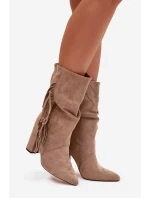 Dámské kotníkové boty na podpatku s třásněmi a stahováním vyhřívané béžové Darlina Dámské kotníkové boty na podpatku s třásněmi a stahováním vyhřívané béžové Darlina