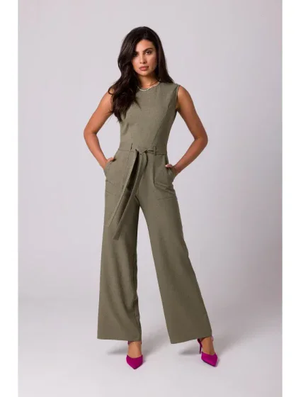 B256 Kombinéza bez rukávov s vreckami - olivová