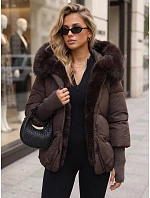 Dámska zimná bunda s kožušinou a kapucňou, tmavohnedá, FashionStreet TY5889 Dámska zimná bunda s kožušinou a kapucňou, tmavohnedá, FashionStreet TY5889