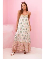 Dámské šaty na ramínka ze světlé viskózy s volánem růžový