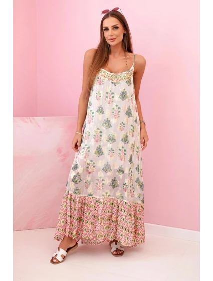 Dámské šaty na ramínka ze světlé viskózy s volánem růžový