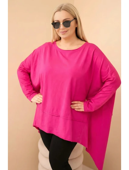 Dámská tunika Plus Size z bavlny s asymetrickým spodním lemem fuchsie Dámská tunika Plus Size z bavlny s asymetrickým spodním lemem fuchsie