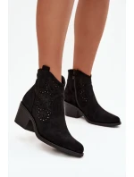 Botki Damskie Ażurowe Na Obcasie S.Barski HY52-529 Czarne Botki Damskie Ażurowe Na Obcasie S.Barski HY52-529 Czarne