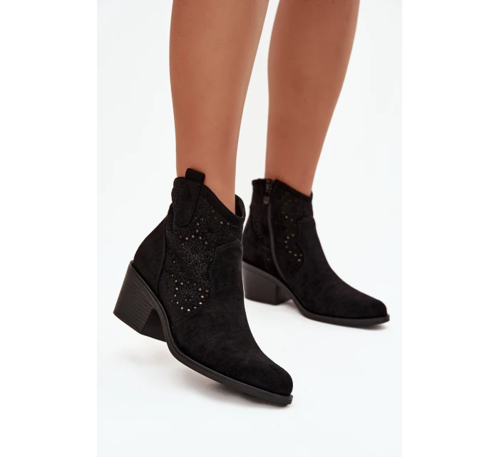 Botki Damskie Ażurowe Na Obcasie S.Barski HY52-529 Czarne Botki Damskie Ażurowe Na Obcasie S.Barski HY52-529 Czarne