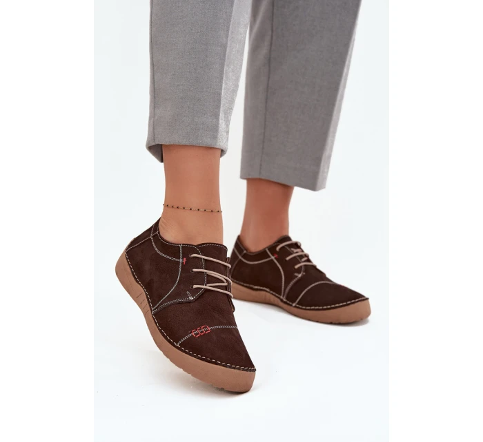 Dámske kožené čižmy s prešívaním Artiker - hnedé