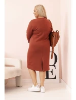 Dámske Plus veľkosť maslo V-neck šaty s rukávmi Brown