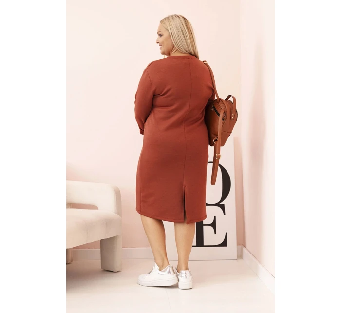 Dámske Plus veľkosť maslo V-neck šaty s rukávmi Brown