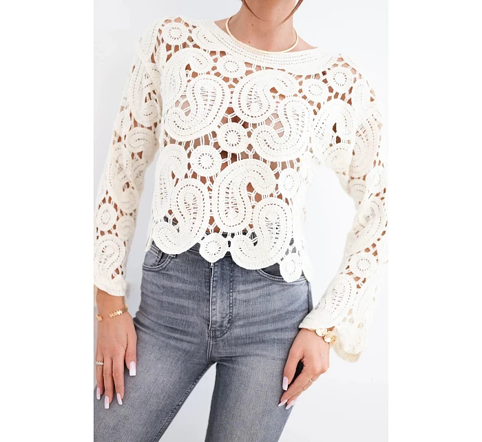 Dámský letní krajkový svetr s knoflíky a dlouhým rukávem černý Dámský letní krajkový svetr s knoflíky a dlouhým rukávem černý